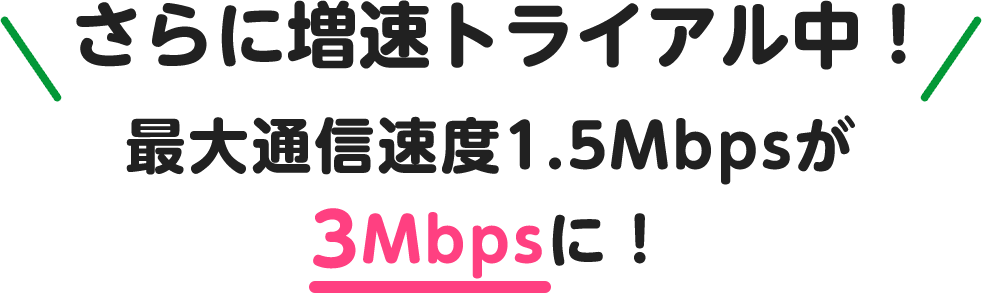 さらに増速トライアル中！最大通信速度1.5Mbpsが3Mbpsに！