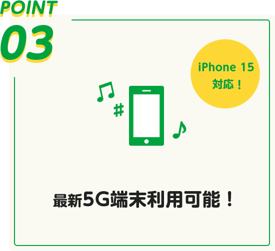 POINT 03 最新5G端末利用可能！ iPhone 15シリーズ対応！