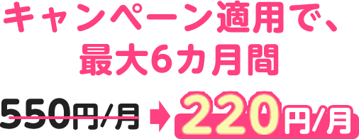 キャンペーン適用で、最大6カ月間 550円/月 → 220円/月